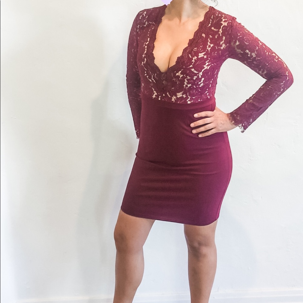 Lace top dress - Burgundy